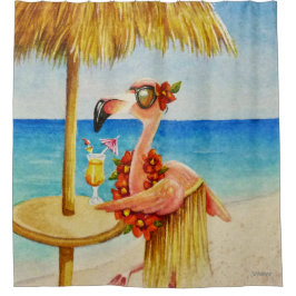 Whimsical Beach Babe Flamingo No. 4 Watercolor Art Duschvorhang