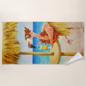 Whimsical Beach Babe Flamingo No. 4 Watercolor Art Strandtuch (Vorderseite)