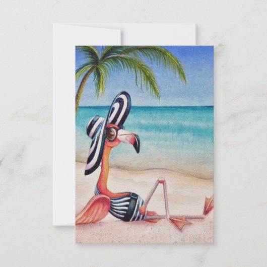 Whimsical Beach Babe Pink Flamingo Nr. 1 Dankeskarte (Vorderseite)