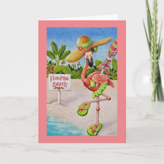 Whimsical Beach Babe Pink Flamingo Nr. 2 Art Karte (Vorderseite)