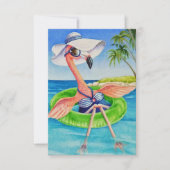 Whimsical Beach Babe Pink Flamingo Nr. 3 Dankeskarte (Vorderseite)