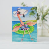 Whimsical Beach Babe Pink Flamingo Nr. 3 Dankeskarte (Stehend Vorderseite)