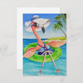Whimsical Beach Babe Pink Flamingo Nr. 3 Dankeskarte (Vorne/Hinten)
