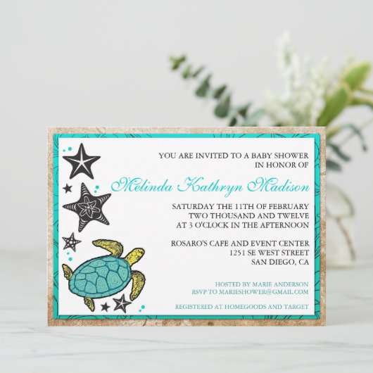 Whimsical Beach BABY Einladungen (Stehend Vorderseite)