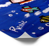 Whimsical Beach Cape Cod Whale Folk Art Poster (Ecke)
