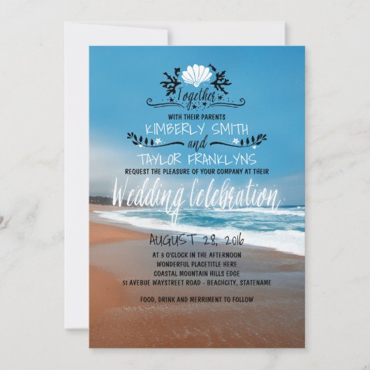 Whimsical Beach Hochzeit Einladung (Vorderseite)