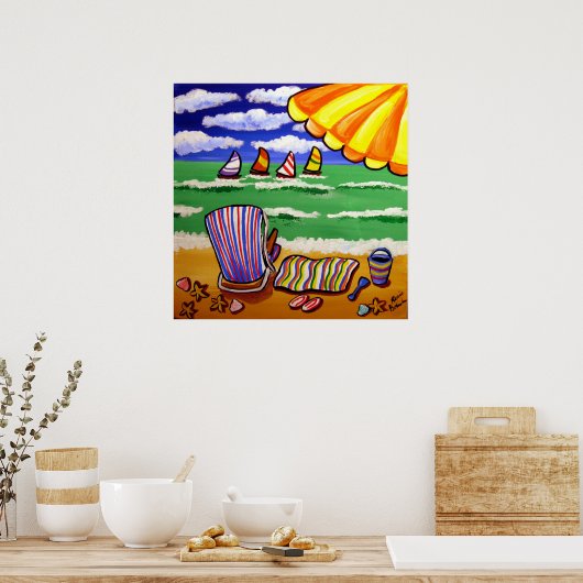 Whimsical Beach Regenschirm Livemusik Folk Art Pos Poster (Küche)