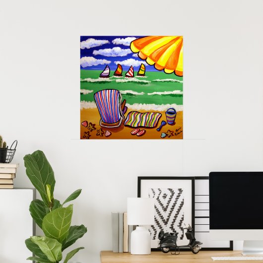Whimsical Beach Regenschirm Livemusik Folk Art Pos Poster (Heimbüro)
