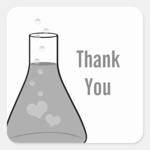 Whimsical Beaker Danke Stickers, Grau Quadratischer Aufkleber