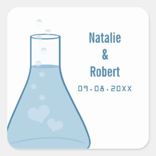 Whimsical Beaker Wedding Stickers, Blue Quadratischer Aufkleber