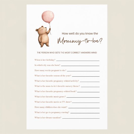 Whimsical Bear  Mommy to be Guessing Game Flyer