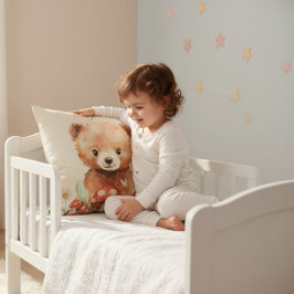 Whimsical Bear Mushroom Watercolor Childrens Room  Kissen