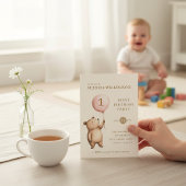 Whimsical Bear "One" Heart Balloon Birthday Einladung