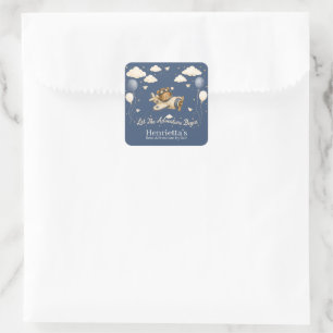 Whimsical Bear Pilot Cloud Baby Shower Aufkleber