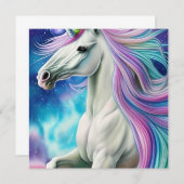 Whimsical Beautiful White Unicorn Pferd mit Flowi Mitteilungskarte (Vorne/Hinten)