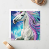 Whimsical Beautiful White Unicorn Pferd mit Flowi Mitteilungskarte (Vorderseite/Rückseite Beispiel)
