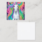 Whimsical Beautiful White Unicorn Pferd mit Flowi Quadratische Visitenkarte (Vorne/Hinten)