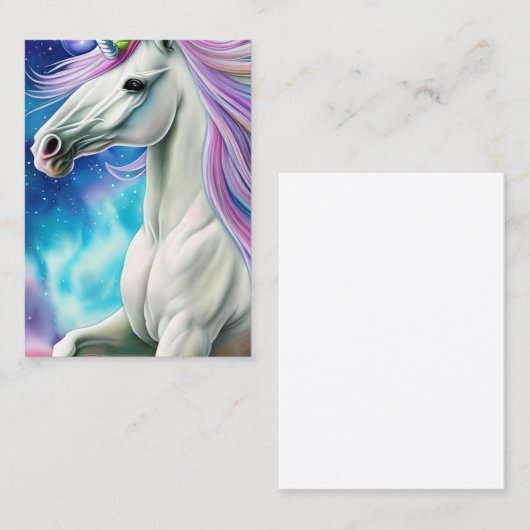 Whimsical Beautiful White Unicorn Pferd mit Flowi Visitenkarte (Vorne/Hinten)
