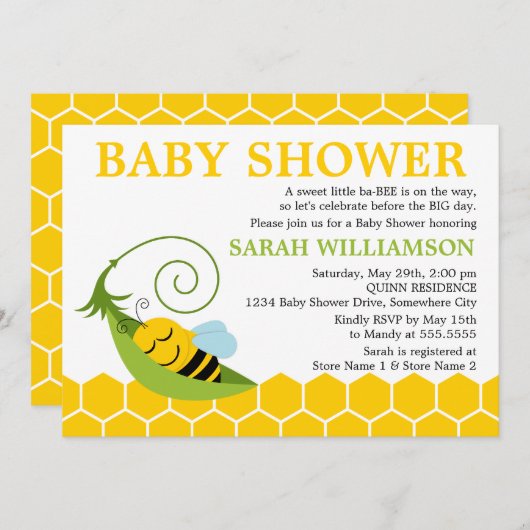 Whimsical Bee Baby Dusche Einladung (Vorne/Hinten)