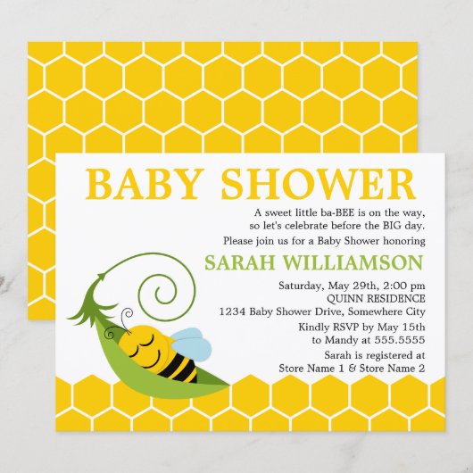 Whimsical Bee Baby Dusche Einladung (Vorne/Hinten)