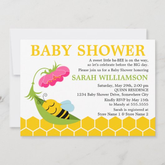 Whimsical Bee Baby Dusche Einladung (Vorderseite)
