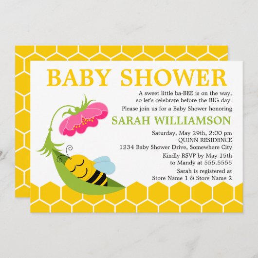Whimsical Bee Baby Dusche Einladung (Vorne/Hinten)