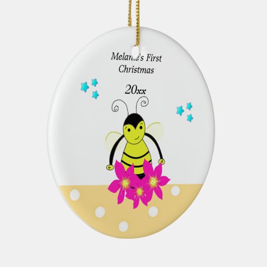 Whimsical Bee Baby's First Christmas Keramikornament (Rechts)