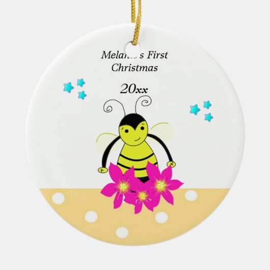 Whimsical Bee Baby's First Christmas Keramikornament (Vorne)