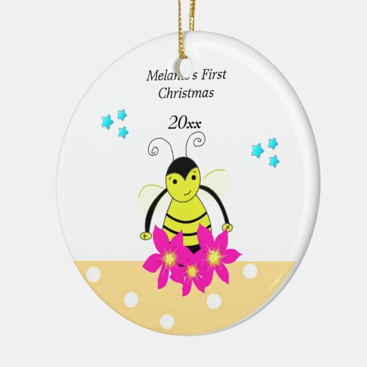 Whimsical Bee Baby's First Christmas Keramikornament (Links)