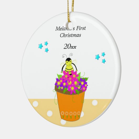 Whimsical Bee Blume Pot Baby's First Christmas Keramik Ornament (Links)