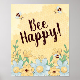 Whimsical Bee Happy Floral Poster