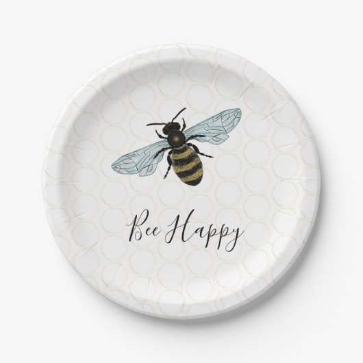 Whimsical Bee Happy Gold Honeycomb Pappteller (Vorderseite)