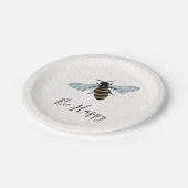 Whimsical Bee Happy Gold Honeycomb Pappteller (Schrägansicht)