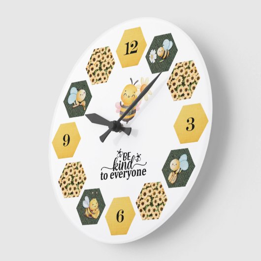 Whimsical Bee Sunflower and Honeycomb Große Wanduhr (Winkel)