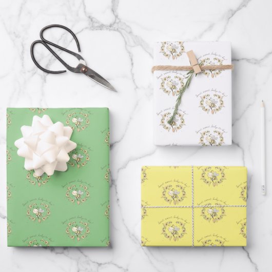 Whimsical Bee Wreath Trio Geschenkpapier Set (Vorderseite)
