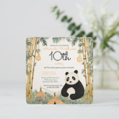 Whimsical Beige Bamboo und Panda Birthday Party Einladung (Stehend Vorderseite)