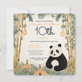 Whimsical Beige Bamboo und Panda Birthday Party Einladung (Vorderseite)