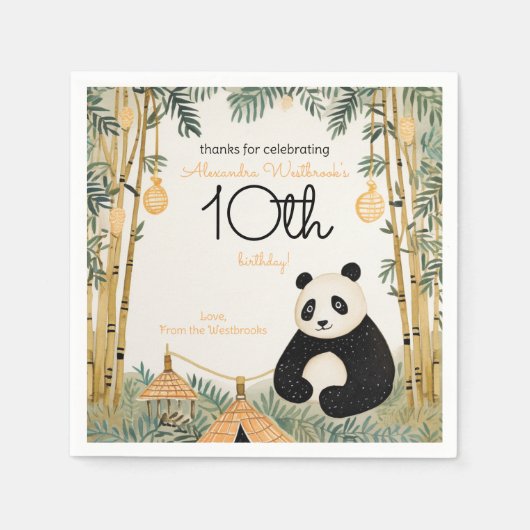 Whimsical Beige Bamboo und Panda Birthday Party Serviette (Vorderseite)