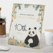 Whimsical Beige Bamboo und Panda Birthday Party Sockelschild (In Situ)