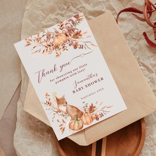 Whimsical Beige Rustic Fox Pumpkin Dankeskarte