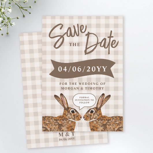 Whimsical Beige Wald Hase Kaninchen Save The Date
