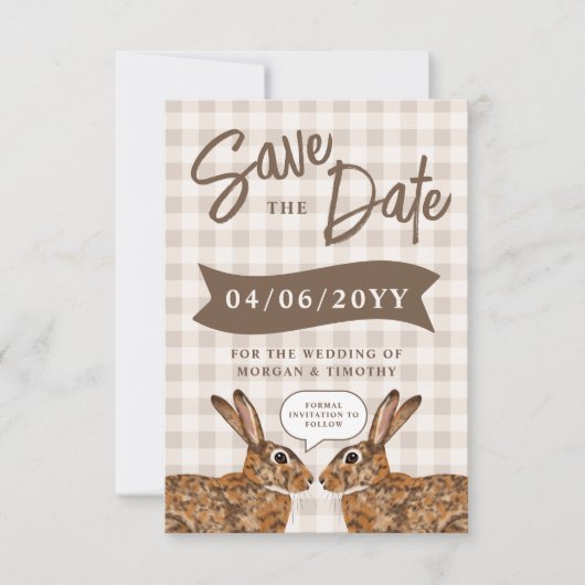 Whimsical Beige Wald Hase Kaninchen Save The Date (Vorderseite)