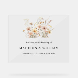 Whimsical Beige Wildblume Wedding Willkommenszeich Acrylschild