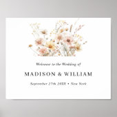 Whimsical Beige Wildblume Wedding Willkommenszeich Poster (Vorne)