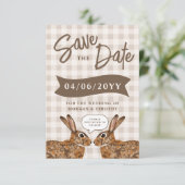 Whimsical Beige Woodland Hare Bunny Save The Date (Stehend Vorderseite)