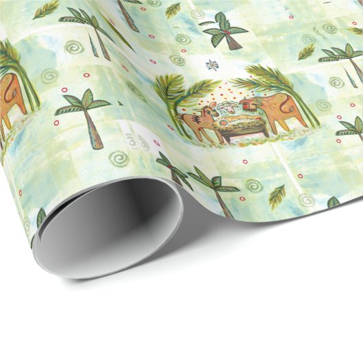 Whimsical bemalt Manger Szene in Heiligem Land Geschenkpapier (Rolleneckpunkt)