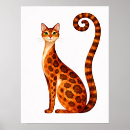 Whimsical Bengal-Katze Aquarell Poster