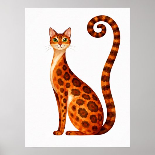 Whimsical Bengal-Katze Aquarell Poster (Vorne)