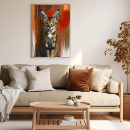 Whimsical Bengalisch Cat Portrait auf Herz-Hinterg Poster