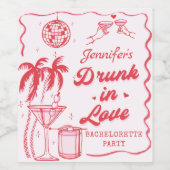 Whimsical Betrunken in Liebe Cocktail Bachelorette Weinetikett (Einzelnes Label)